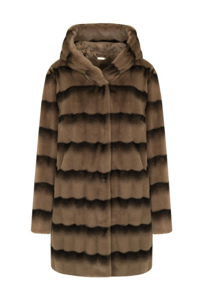 Пальто Elema 6-13136-1-164 коричневая_полоска - фото 1