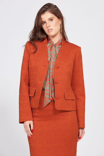Костюм из твида: жакет и юбка, с ремнем, демисезонный стиль EOLA 2501 оранжевый - фото 4