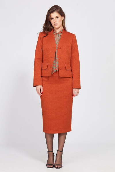 Костюм из твида: жакет и юбка, с ремнем, демисезонный стиль EOLA 2501 оранжевый - фото 3