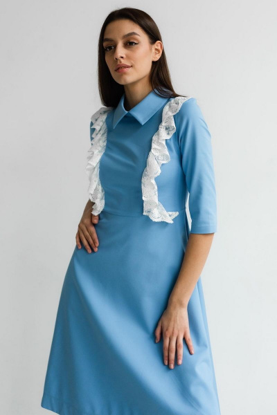 Трапециевое платье с декоративными рюшами и карманами STUCILLI 1012 голубой - фото 2
