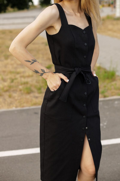 Сарафан миди с металлическими пуговицами и карманами STUCILLI 1015 черный - фото 2