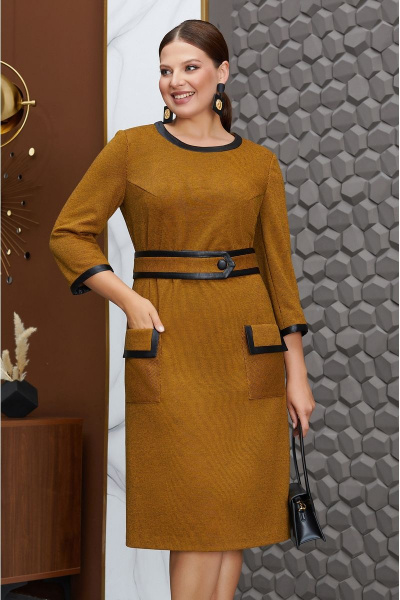 Платье из трикотажа с поясом и накладными карманами Lissana 4790 - фото 4