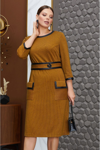Платье из трикотажа с поясом и накладными карманами Lissana 4790 - фото 2