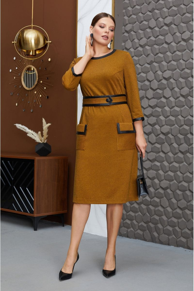Платье из трикотажа с поясом и накладными карманами Lissana 4790 - фото 1