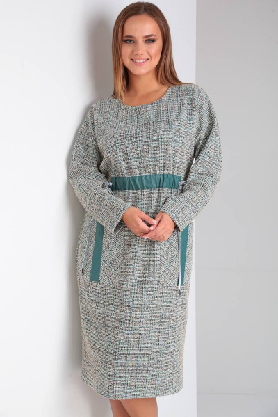 Платье свободного силуэта с экокожей и молнией спинке TVIN 8293 - фото 10