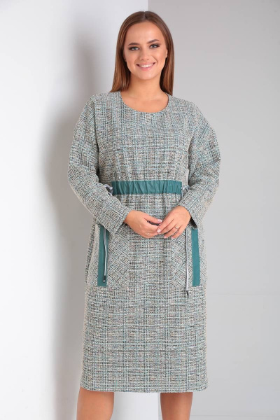 Платье свободного силуэта с экокожей и молнией спинке TVIN 8293 - фото 9