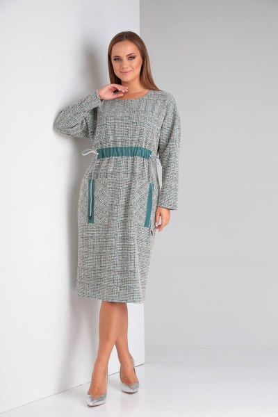 Платье свободного силуэта с экокожей и молнией спинке TVIN 8293 - фото 1