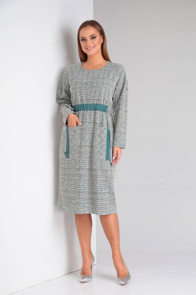 Платье свободного силуэта с экокожей и молнией спинке TVIN 8293 - фото 3