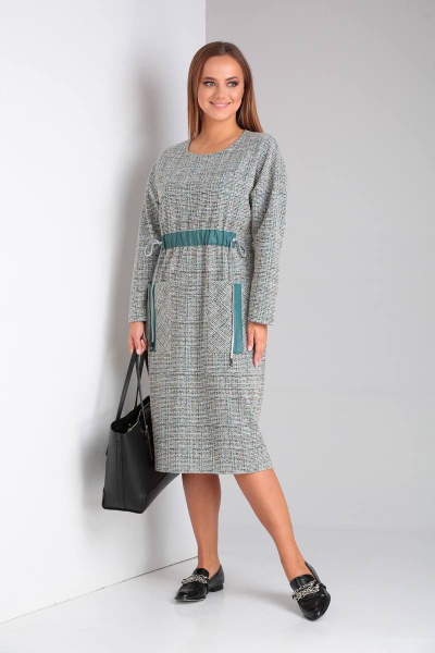 Платье свободного силуэта с экокожей и молнией спинке TVIN 8293 - фото 2