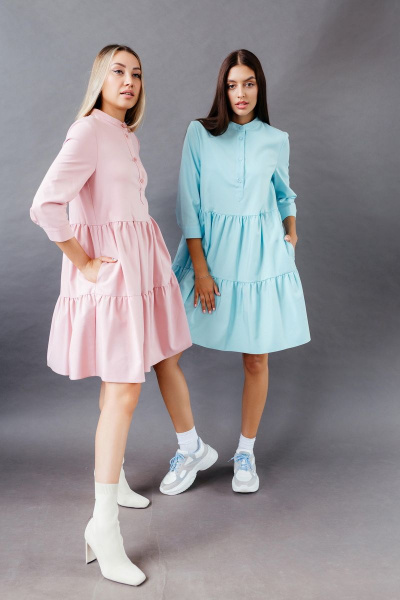 Платье с валанами, свободного кроя и карманами STUCILLI 117 голубой - фото 2