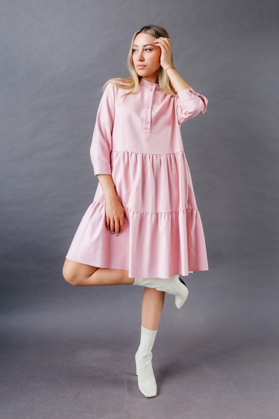 Платье с валанами, свободного кроя, с карманами и эффектными валанами STUCILLI 117 пудра - фото 1