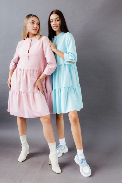 Платье с валанами, свободного кроя, с карманами и эффектными валанами STUCILLI 117 пудра - фото 4