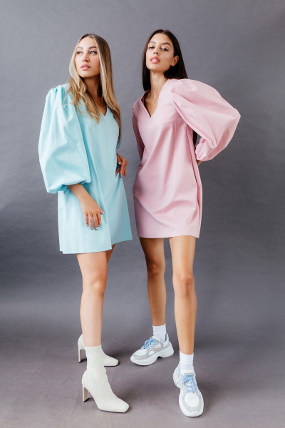 Платье с рукавами-буфами и карманами, комфортное и женственное STUCILLI 135 пудра - фото 1