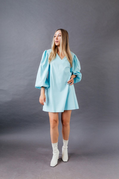 Платье с рукавами-буфами и карманами, стильное и практичное STUCILLI 135 голубой - фото 1