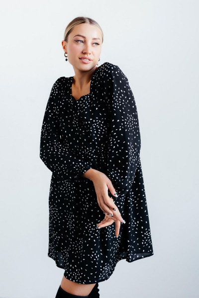 Платье из шифона с мини-длиной и свободным кройом STUCILLI 1022 черный_белый - фото 1