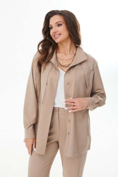 Платье с карманами и вертикальной застежкой, длина midi MALI 722-124 бежевый - фото 11