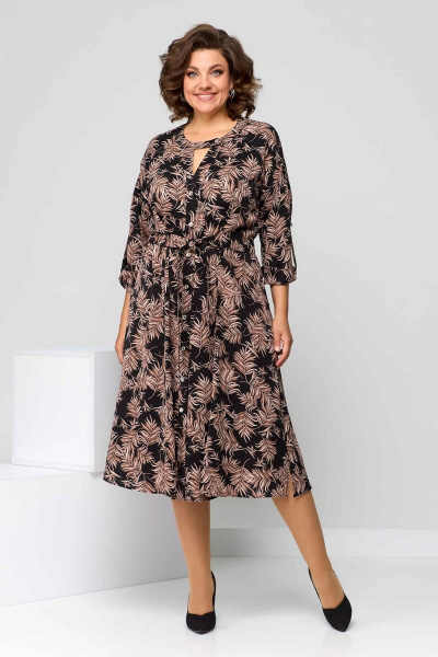 Платье из вискозы с фигурной горловиной и поясом Асолия 2636-1 - фото 2