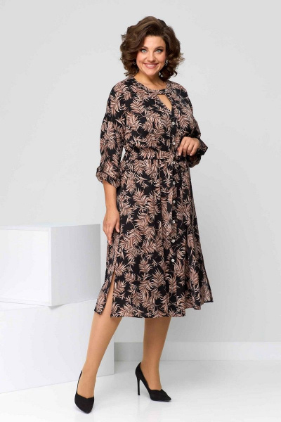 Платье из вискозы с фигурной горловиной и поясом Асолия 2636-1 - фото 1