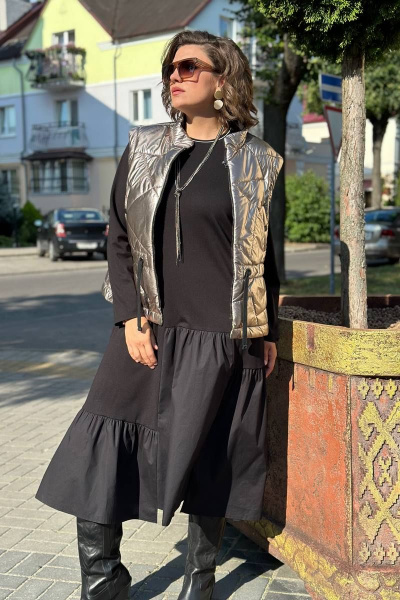 Жилет, платье Runella 1478 черный+бронза - фото 1