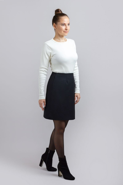 Черная трапециевидная юбка-карандаш из плотного габардина Mirolia 1207 чёрный - фото 2
