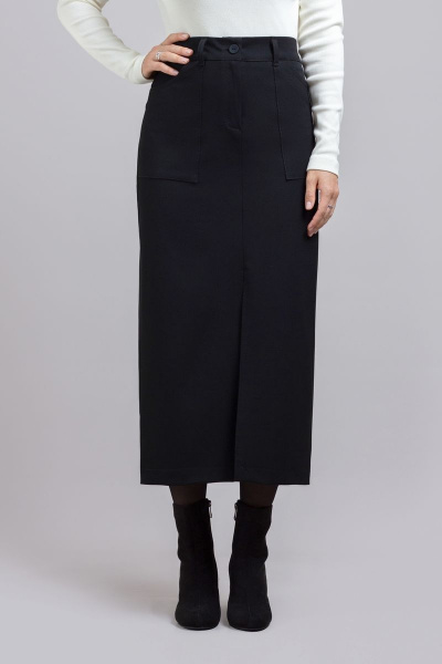 Черная макси юбка из стрейча с накладными карманами и разрезом Mirolia 1209 чёрный - фото 5
