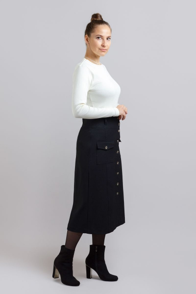 Черная миди юбка-трапеция из габардина с рельефами Mirolia 1213 чёрный - фото 3