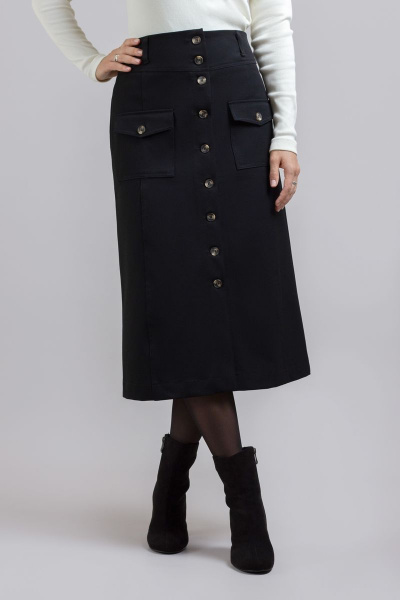 Черная миди юбка-трапеция из габардина с рельефами Mirolia 1213 чёрный - фото 1