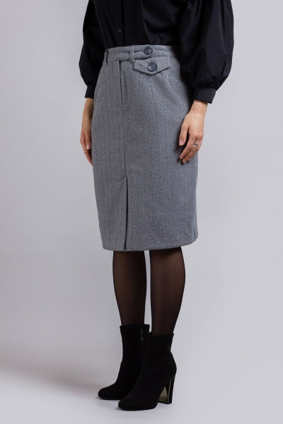 Миди-классическая юбка-карандаш из теплой ткани Mirolia 1211 серая ёлочка - фото 6