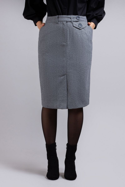 Миди-классическая юбка-карандаш из теплой ткани Mirolia 1211 серая ёлочка - фото 5