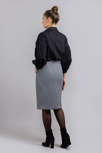 Миди-классическая юбка-карандаш из теплой ткани Mirolia 1211 серая ёлочка - фото 4