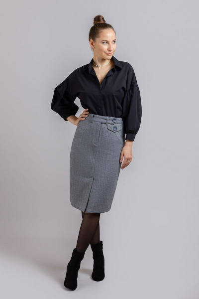 Миди-классическая юбка-карандаш из теплой ткани Mirolia 1211 серая ёлочка - фото 3