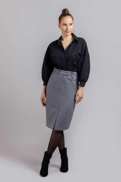 Миди-классическая юбка-карандаш из теплой ткани Mirolia 1211 серая ёлочка - фото 2