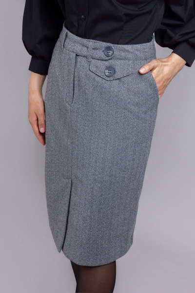 Миди-классическая юбка-карандаш из теплой ткани Mirolia 1211 серая ёлочка - фото 1