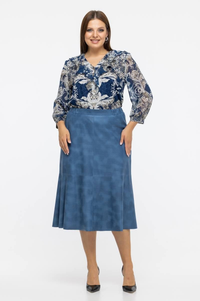 Голубая юбка из ткани с напылением для женщин с большим размером Avila 0940 голубой - фото 8