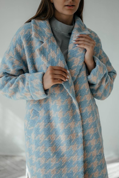 Пальто Стильная леди М-665 голубой - фото 8