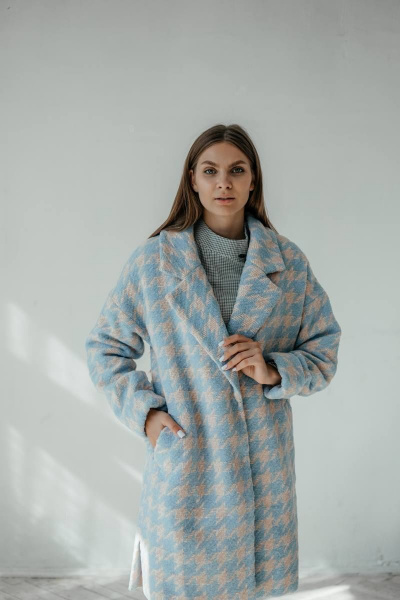 Пальто Стильная леди М-665 голубой - фото 5