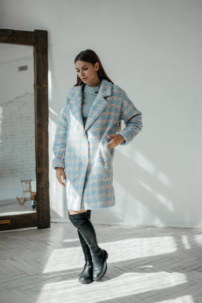 Пальто Стильная леди М-665 голубой - фото 2