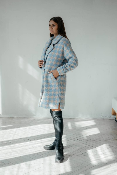 Пальто Стильная леди М-665 голубой - фото 3