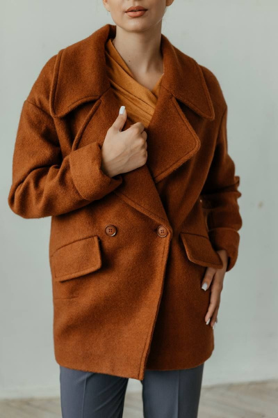 Коричневое полупальто оверсайз на подкладке Стильная леди М-667 терракот - фото 7