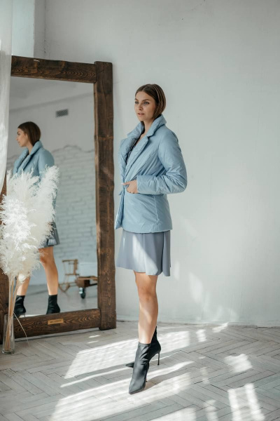 Куртка жакет демисезонная с карманами и застёжкой на пуговицу Стильная леди М-672 голубой - фото 2