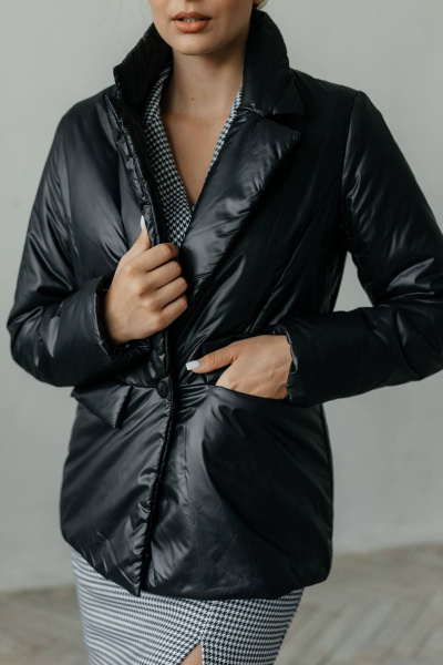 Куртка жакет демисезонная черная с карманами и застёжкой на пуговицу Стильная леди М-672 черный - фото 8