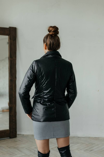 Куртка жакет демисезонная черная с карманами и застёжкой на пуговицу Стильная леди М-672 черный - фото 4