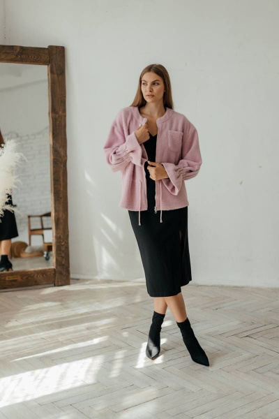 Розовый женский кардиган из трикотажа на молнии Стильная леди М-800 розовый - фото 4