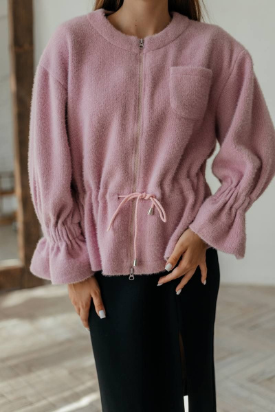 Розовый женский кардиган из трикотажа на молнии Стильная леди М-800 розовый - фото 9