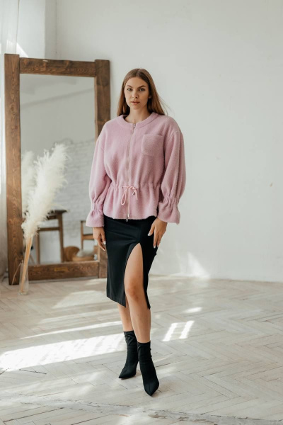 Розовый женский кардиган из трикотажа на молнии Стильная леди М-800 розовый - фото 1