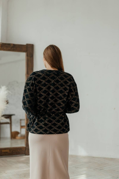 Мягкий женский кардиган на молнии с расклешенным рукавом Стильная леди М-800 черный_принт_ромб - фото 4