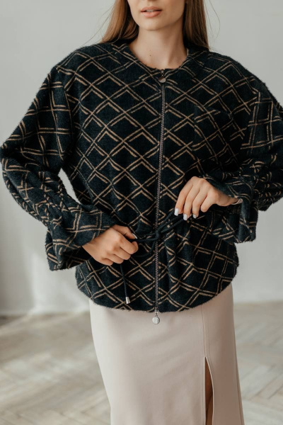 Мягкий женский кардиган на молнии с расклешенным рукавом Стильная леди М-800 черный_принт_ромб - фото 6