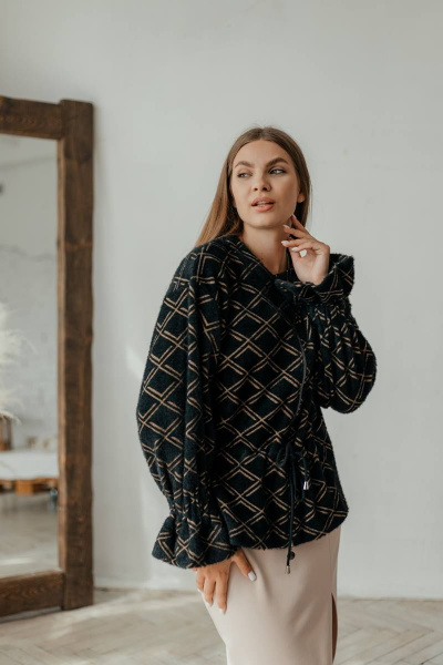 Мягкий женский кардиган на молнии с расклешенным рукавом Стильная леди М-800 черный_принт_ромб - фото 2