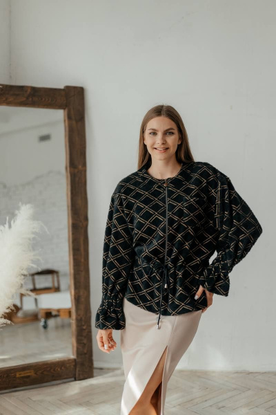 Мягкий женский кардиган на молнии с расклешенным рукавом Стильная леди М-800 черный_принт_ромб - фото 3