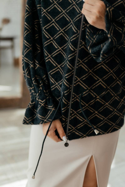 Мягкий женский кардиган на молнии с расклешенным рукавом Стильная леди М-800 черный_принт_ромб - фото 7